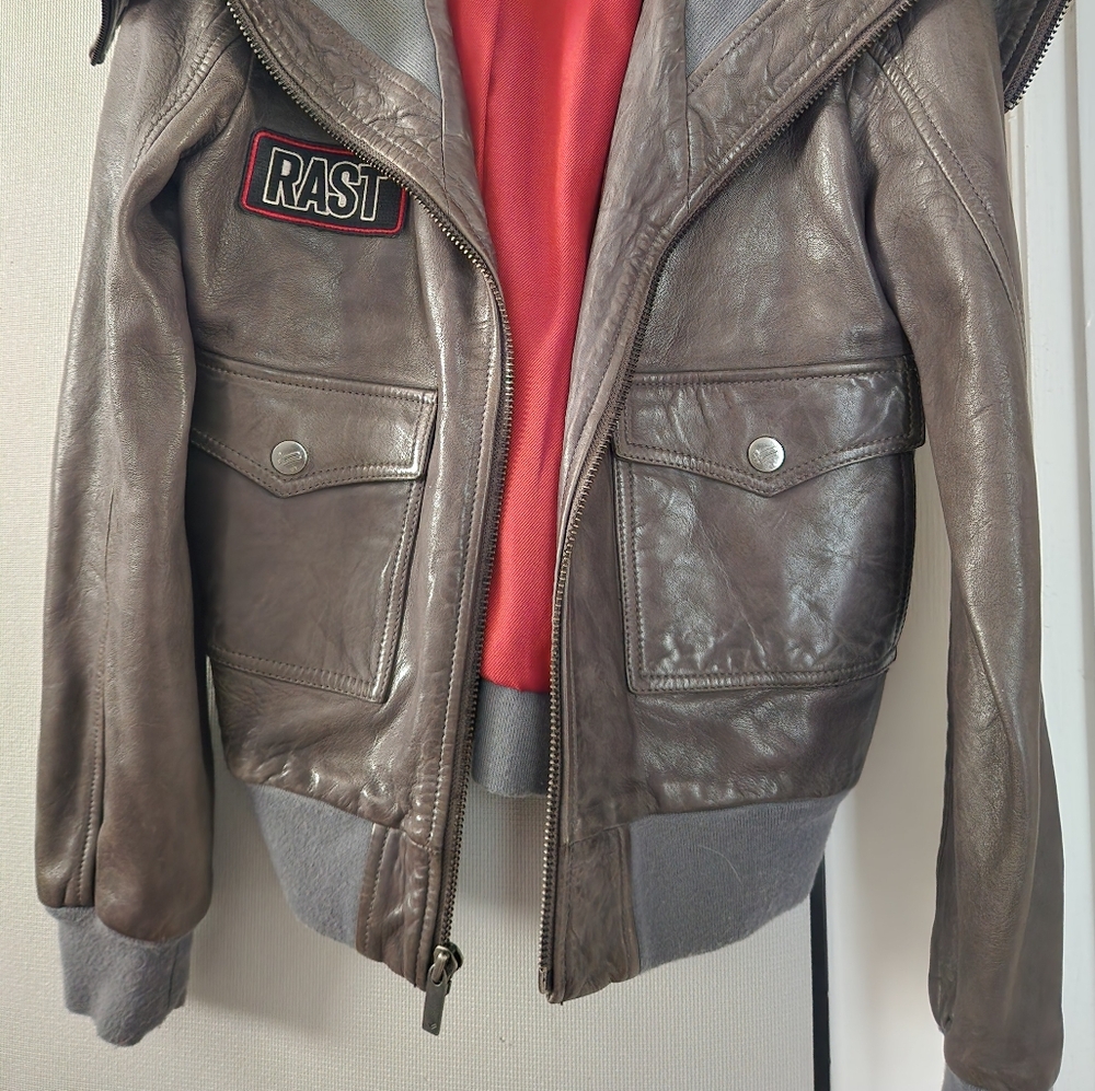 William Rast Gray Leather Jacket - Picture 2 of 2